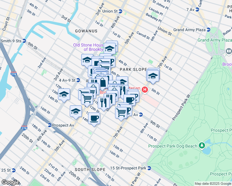 map of restaurants, bars, coffee shops, grocery stores, and more near 378 9th Street in Brooklyn