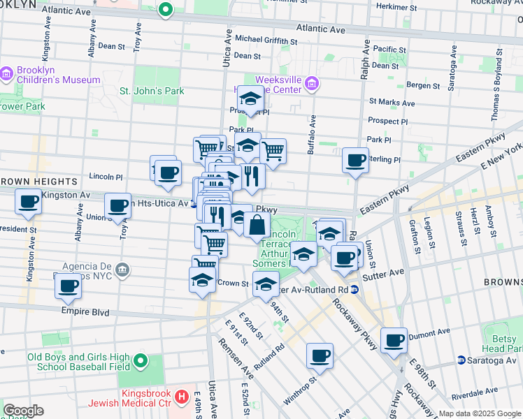 map of restaurants, bars, coffee shops, grocery stores, and more near 295 Rochester Avenue in Brooklyn
