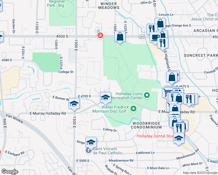 map of restaurants, bars, coffee shops, grocery stores, and more near 1495 East 4705 South in Millcreek