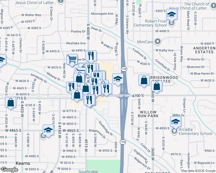 map of restaurants, bars, coffee shops, grocery stores, and more near 4670 South 3860 West in West Valley City