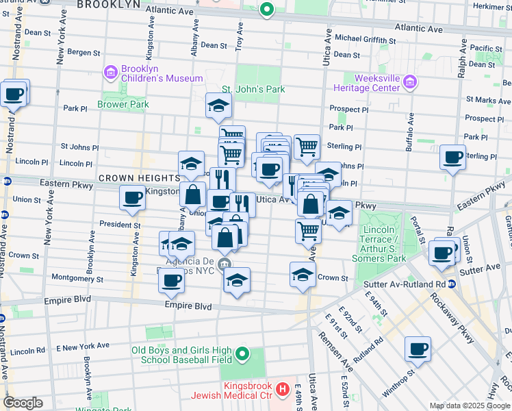 map of restaurants, bars, coffee shops, grocery stores, and more near 1630 Union Street in Brooklyn