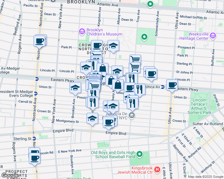 map of restaurants, bars, coffee shops, grocery stores, and more near 1512 Union Street in Brooklyn