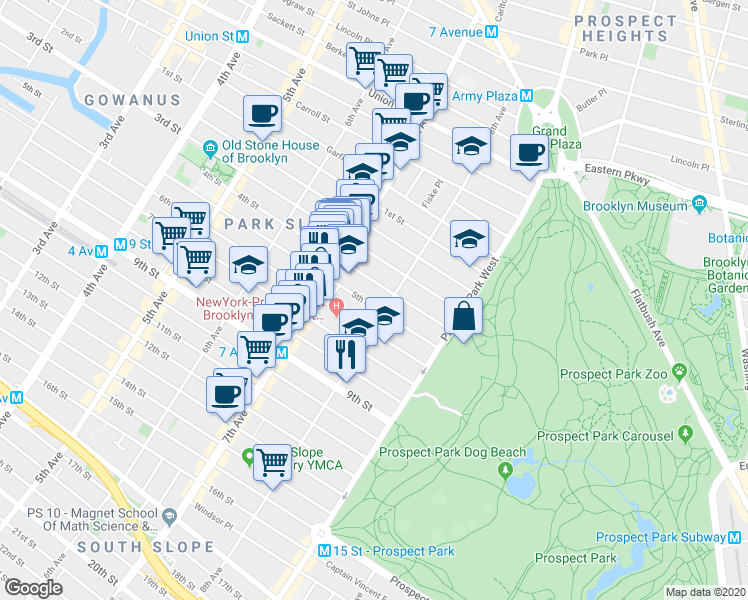 map of restaurants, bars, coffee shops, grocery stores, and more near 550 5th Street in Brooklyn