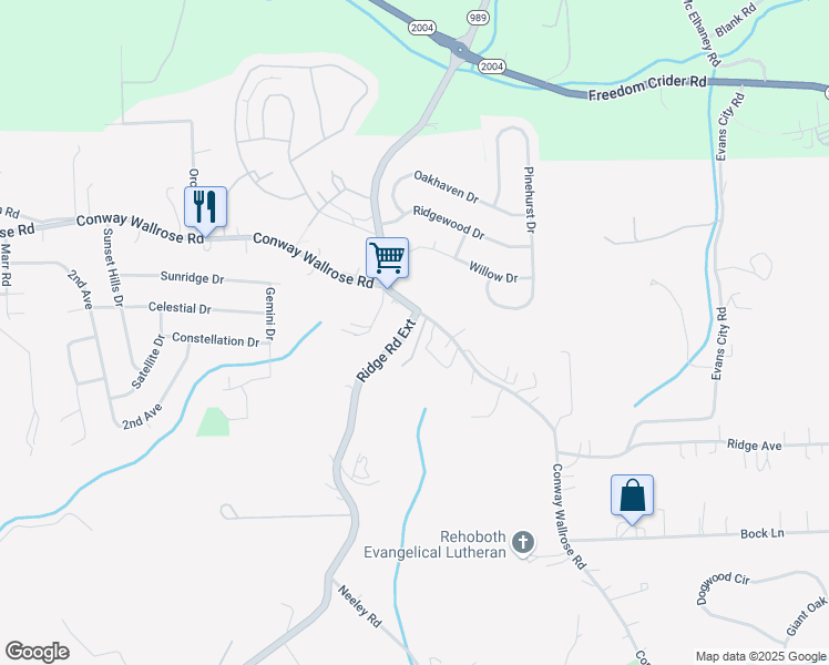 map of restaurants, bars, coffee shops, grocery stores, and more near 2380 Conway Wallrose Road in Freedom