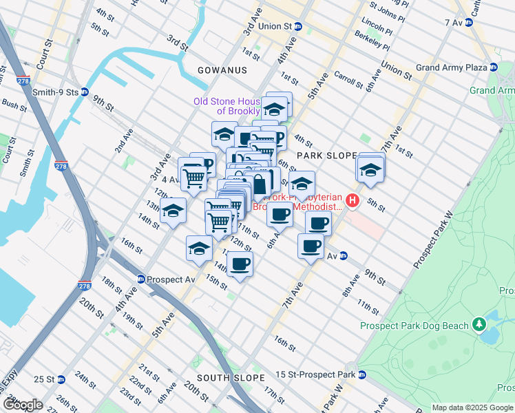 map of restaurants, bars, coffee shops, grocery stores, and more near 404 10th Street in Brooklyn