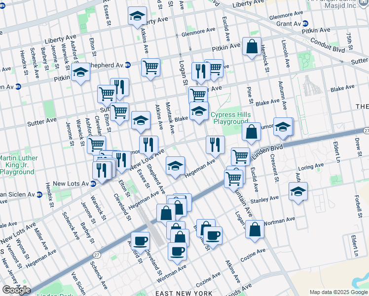 map of restaurants, bars, coffee shops, grocery stores, and more near 410 Montauk Avenue in Brooklyn
