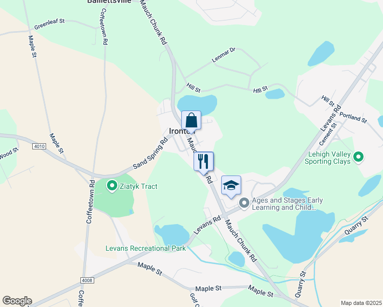 map of restaurants, bars, coffee shops, grocery stores, and more near 4044 Mauch Chunk Road in Coplay