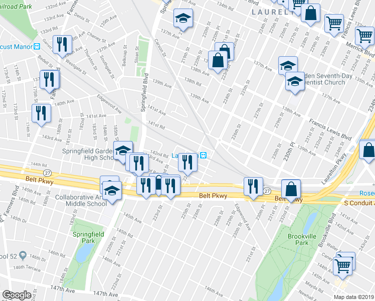 map of restaurants, bars, coffee shops, grocery stores, and more near 223-0 Prospect Court in Queens