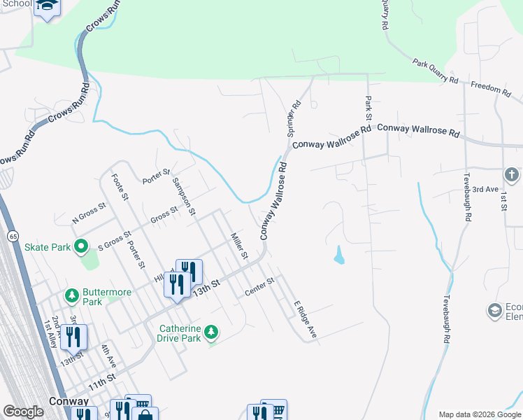 map of restaurants, bars, coffee shops, grocery stores, and more near 155 Conway Wallrose Road in Freedom