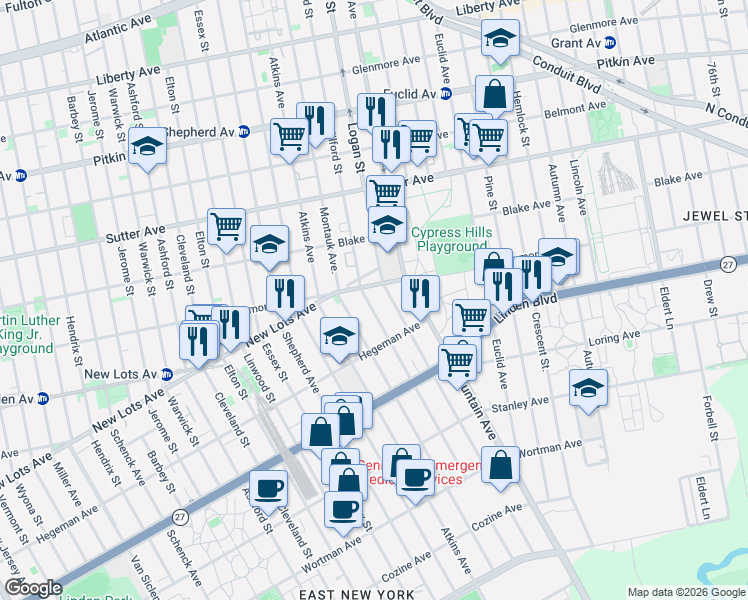 map of restaurants, bars, coffee shops, grocery stores, and more near 454 Milford Street in Brooklyn