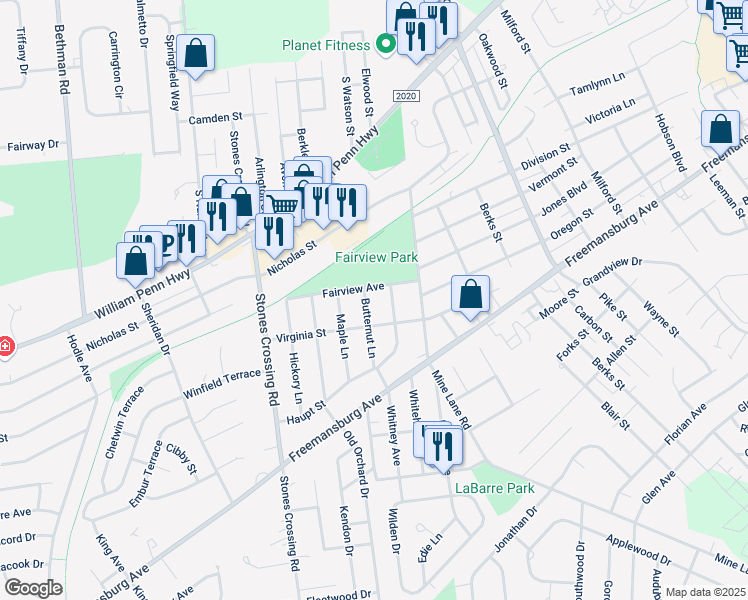 map of restaurants, bars, coffee shops, grocery stores, and more near 716 Whitney Avenue in Easton