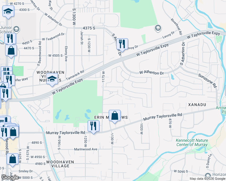 map of restaurants, bars, coffee shops, grocery stores, and more near 1139 Autumn Leaf Lane in Taylorsville
