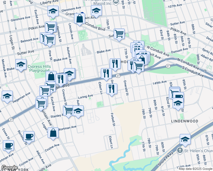 map of restaurants, bars, coffee shops, grocery stores, and more near 1356 Loring Avenue in Brooklyn