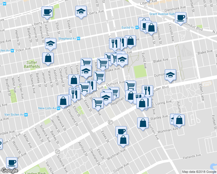 map of restaurants, bars, coffee shops, grocery stores, and more near 410 Montauk Avenue in Brooklyn