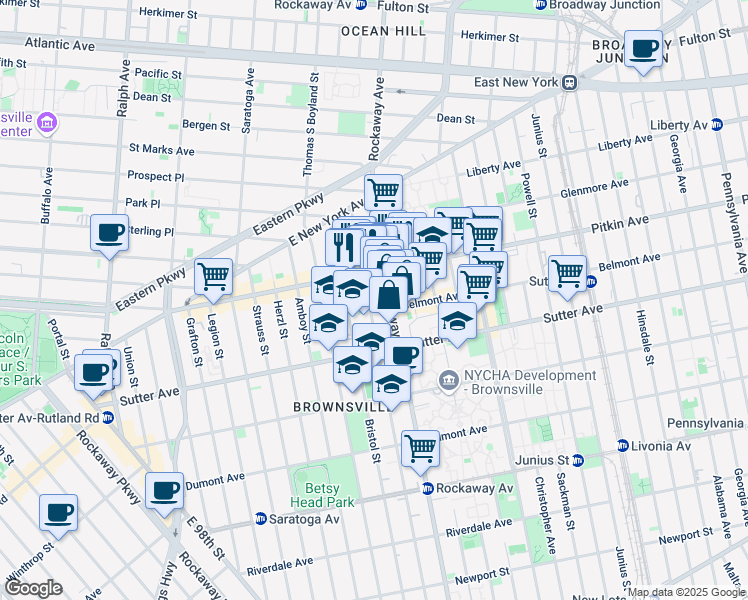 map of restaurants, bars, coffee shops, grocery stores, and more near 155 Chester Street in Brooklyn