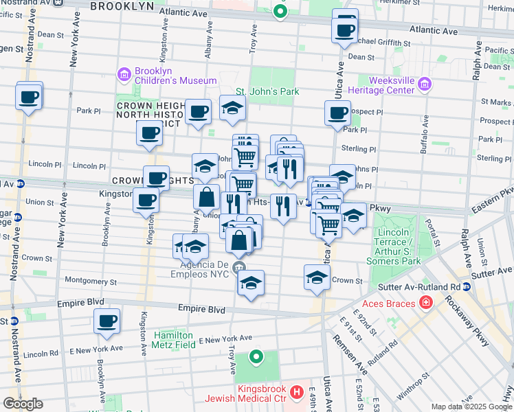 map of restaurants, bars, coffee shops, grocery stores, and more near 1630 Union Street in Brooklyn