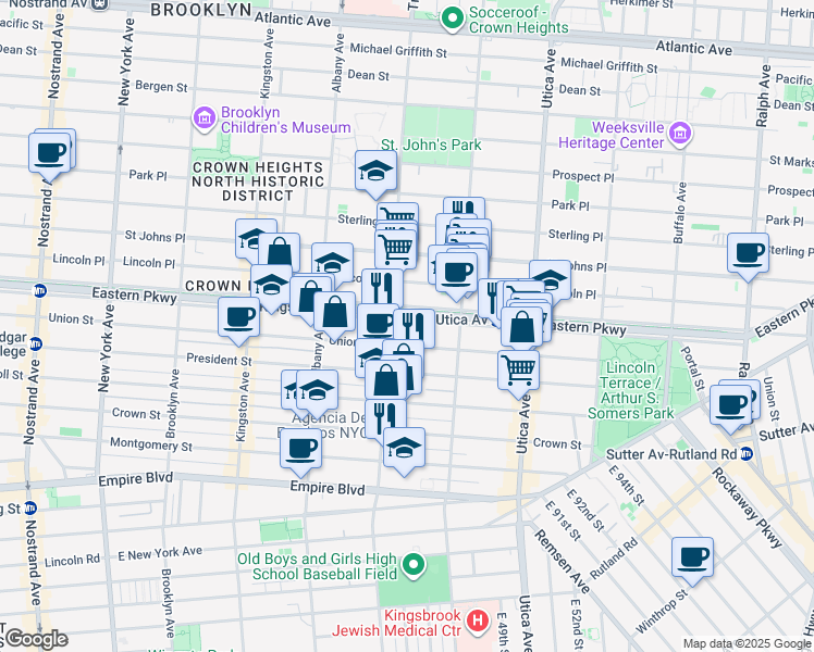 map of restaurants, bars, coffee shops, grocery stores, and more near 307 Troy Avenue in Brooklyn
