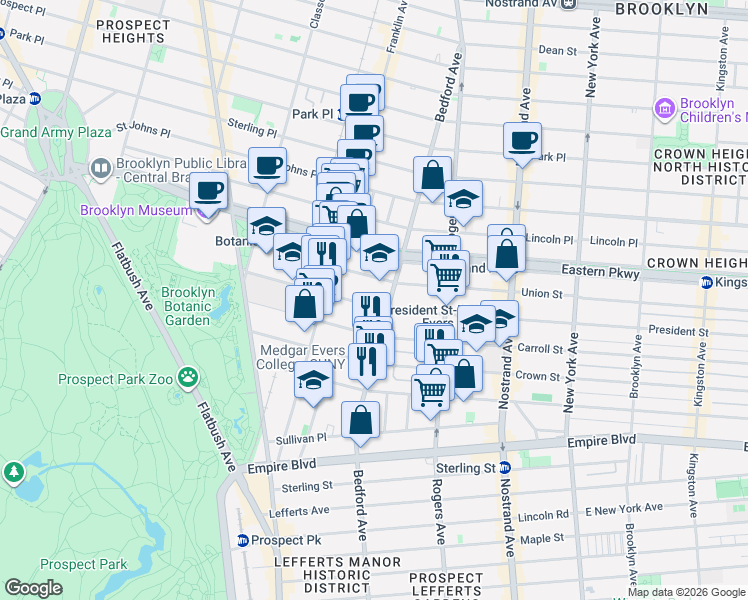 map of restaurants, bars, coffee shops, grocery stores, and more near in Brooklyn