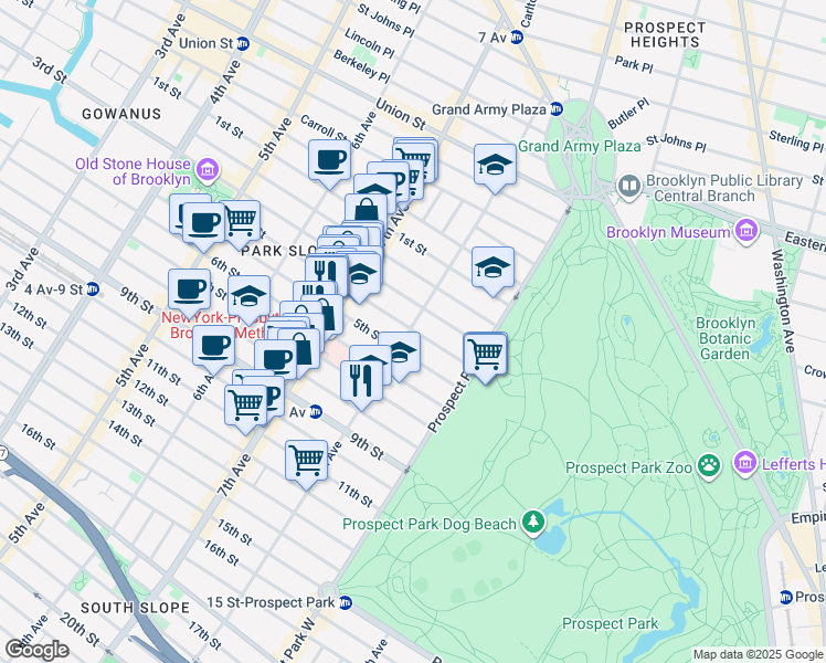 map of restaurants, bars, coffee shops, grocery stores, and more near 550 5th Street in Brooklyn
