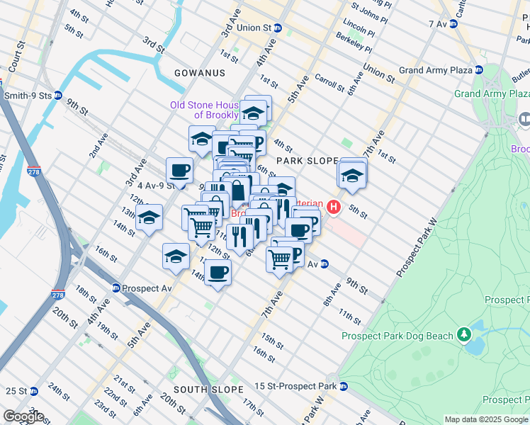 map of restaurants, bars, coffee shops, grocery stores, and more near 378 9th Street in Brooklyn