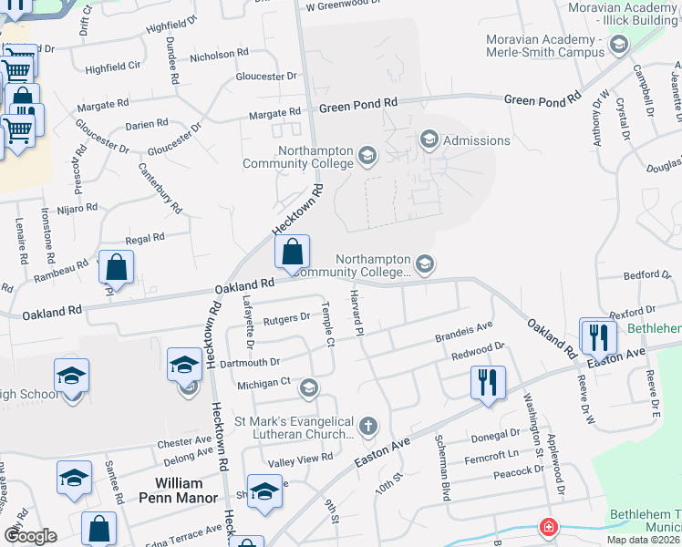 map of restaurants, bars, coffee shops, grocery stores, and more near 3455 Yale Court in Bethlehem