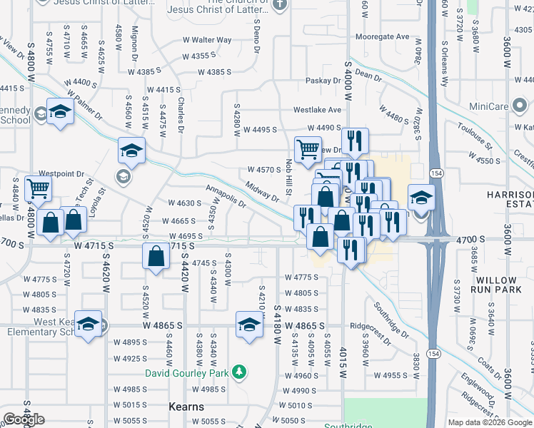 map of restaurants, bars, coffee shops, grocery stores, and more near 4206 Annapolis Drive in Salt Lake City