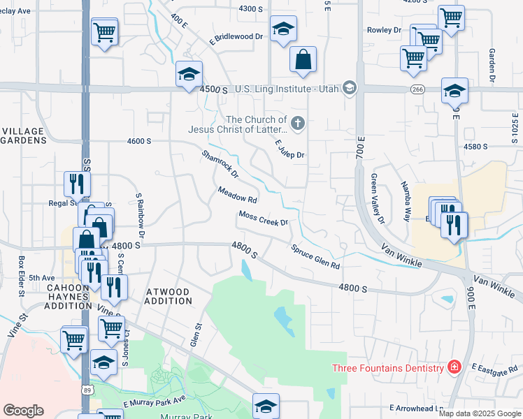 map of restaurants, bars, coffee shops, grocery stores, and more near 478 Moss Creek Drive in Murray