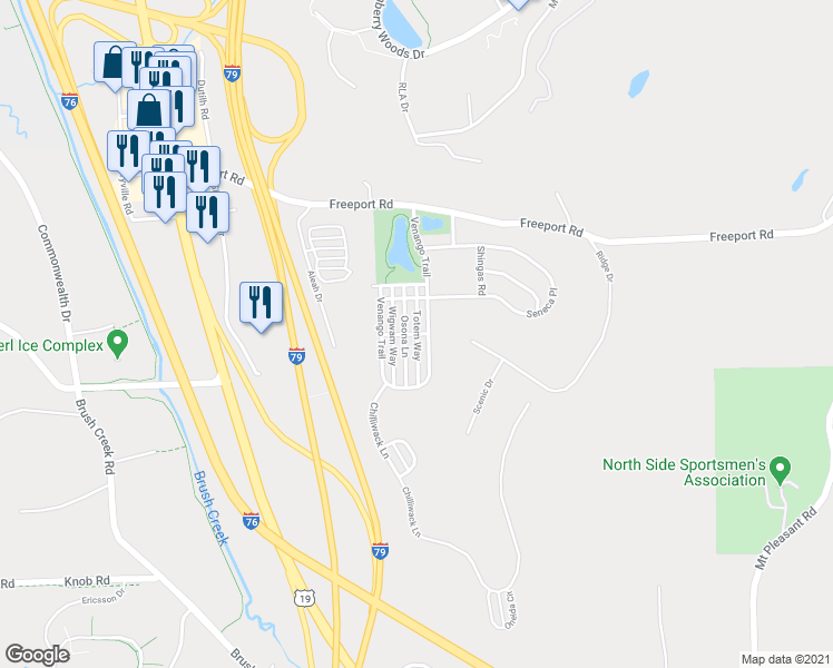 map of restaurants, bars, coffee shops, grocery stores, and more near Totem Way in Mars
