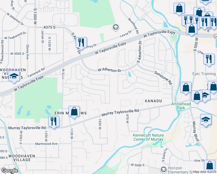map of restaurants, bars, coffee shops, grocery stores, and more near 4687 950 West in Taylorsville