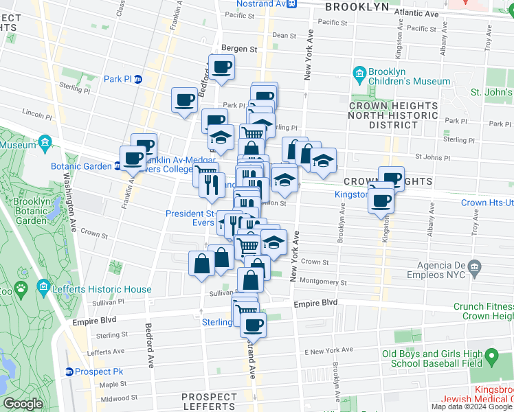 map of restaurants, bars, coffee shops, grocery stores, and more near 813 Nostrand Avenue in Brooklyn