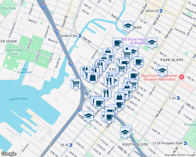 map of restaurants, bars, coffee shops, grocery stores, and more near in Brooklyn