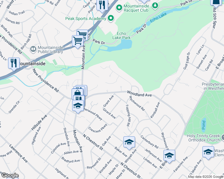 map of restaurants, bars, coffee shops, grocery stores, and more near 6 Rodman Lane in Westfield