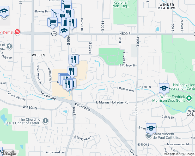 map of restaurants, bars, coffee shops, grocery stores, and more near 4665 South Quail Vista Cove in Salt Lake City