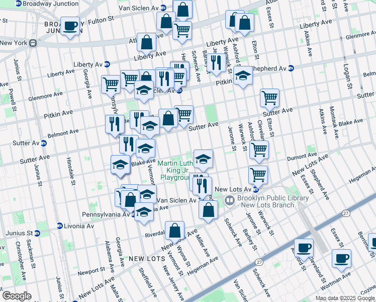 map of restaurants, bars, coffee shops, grocery stores, and more near 457 Miller Avenue in Brooklyn