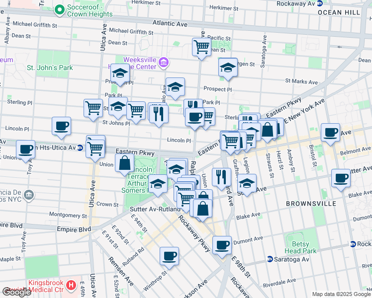 map of restaurants, bars, coffee shops, grocery stores, and more near in Brooklyn