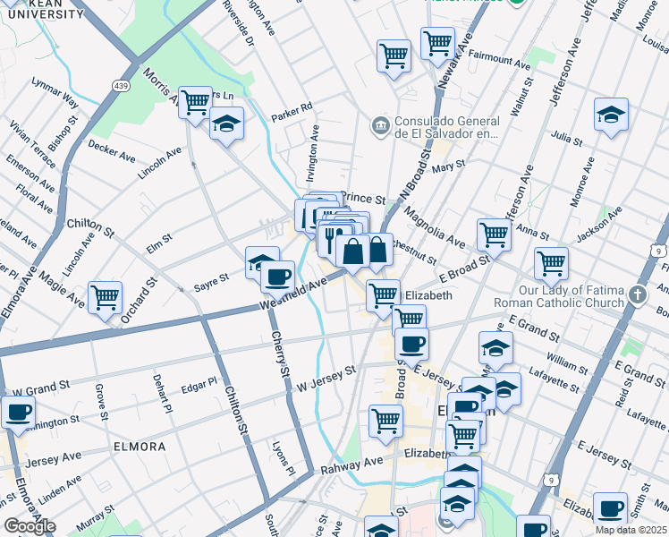 map of restaurants, bars, coffee shops, grocery stores, and more near 328 Morris Avenue in Elizabeth