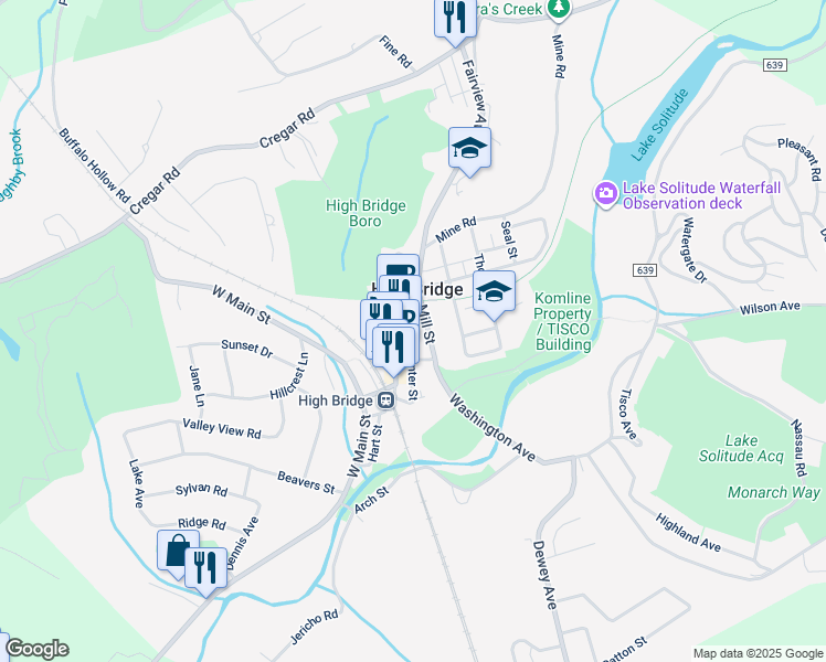 map of restaurants, bars, coffee shops, grocery stores, and more near in High Bridge