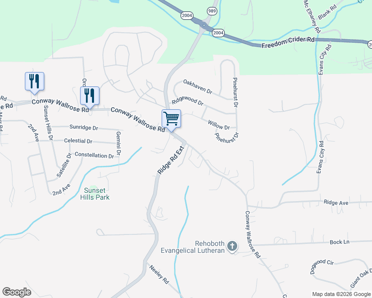 map of restaurants, bars, coffee shops, grocery stores, and more near 2305 Conway Wallrose Road in Freedom