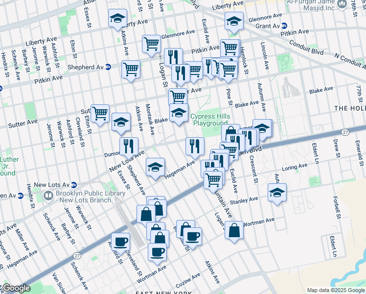 map of restaurants, bars, coffee shops, grocery stores, and more near in Brooklyn