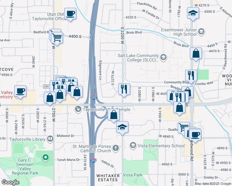 map of restaurants, bars, coffee shops, grocery stores, and more near 4566 South Edgeware Lane in Salt Lake City
