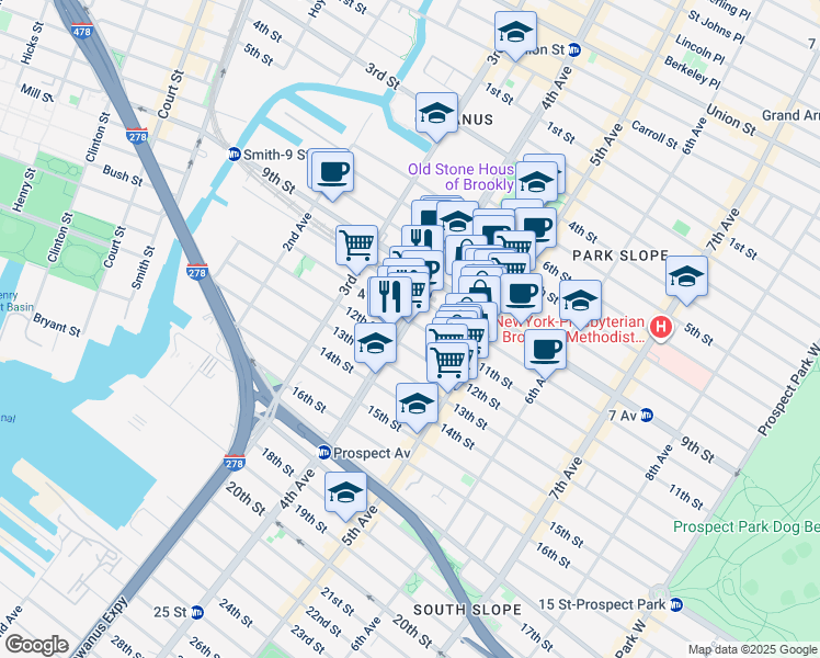 map of restaurants, bars, coffee shops, grocery stores, and more near in Brooklyn
