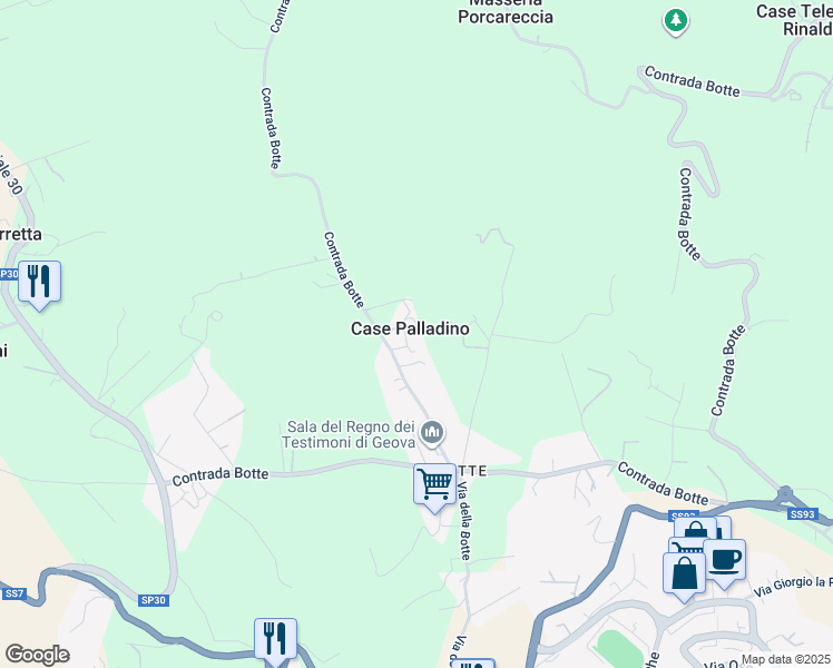 map of restaurants, bars, coffee shops, grocery stores, and more near 46 Via Praticello in Case Palladino