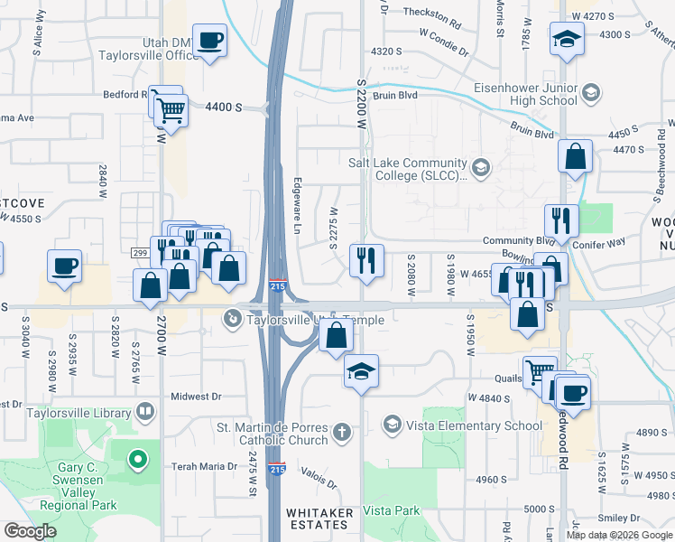 map of restaurants, bars, coffee shops, grocery stores, and more near 4625 Balham Road in Salt Lake City