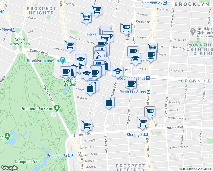 map of restaurants, bars, coffee shops, grocery stores, and more near 1042 Union Street in Brooklyn