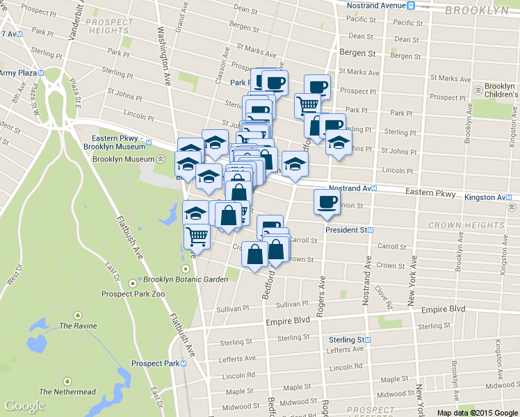map of restaurants, bars, coffee shops, grocery stores, and more near 1042 Union Street in Brooklyn