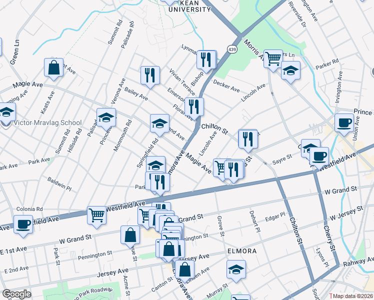 map of restaurants, bars, coffee shops, grocery stores, and more near 422 Elmora Avenue in Elizabeth