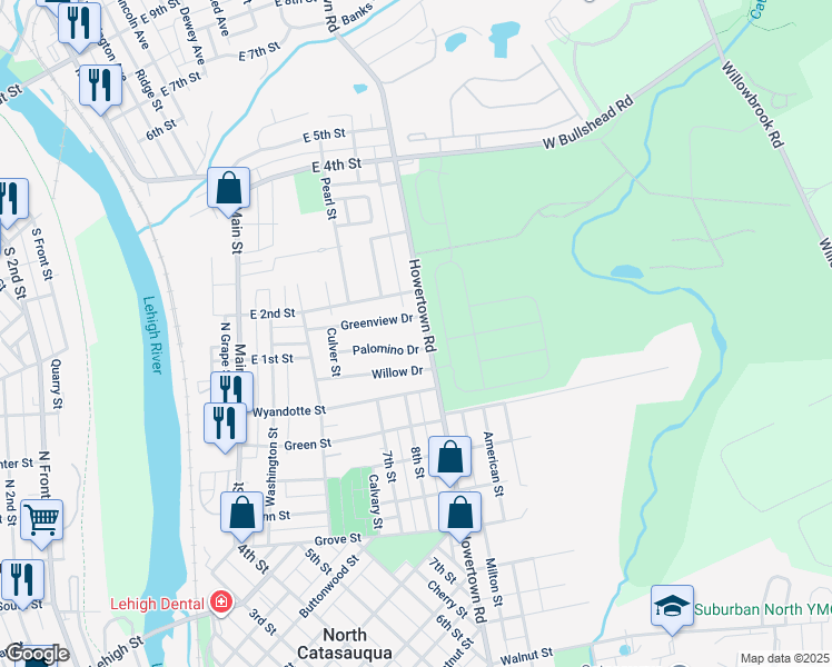 map of restaurants, bars, coffee shops, grocery stores, and more near 523 Greenview Drive in Northampton