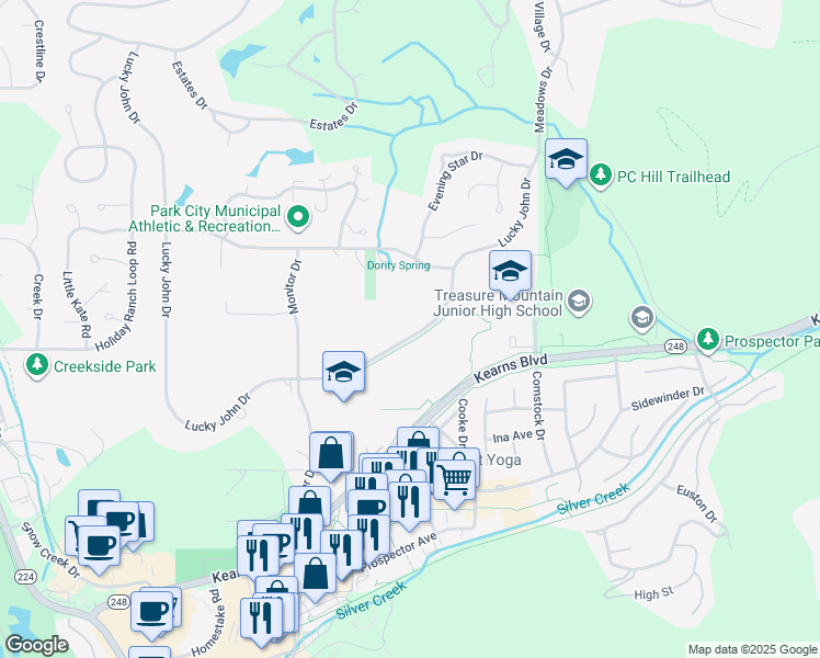 map of restaurants, bars, coffee shops, grocery stores, and more near 1860 Lucky John Drive in Park City