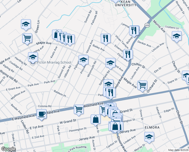 map of restaurants, bars, coffee shops, grocery stores, and more near 731 Wyoming Avenue in Elizabeth
