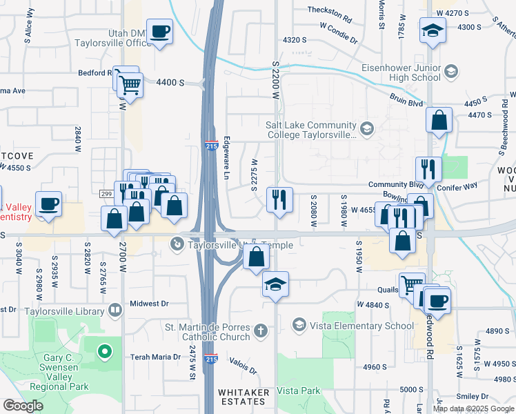 map of restaurants, bars, coffee shops, grocery stores, and more near 4625 Balham Road in Salt Lake City